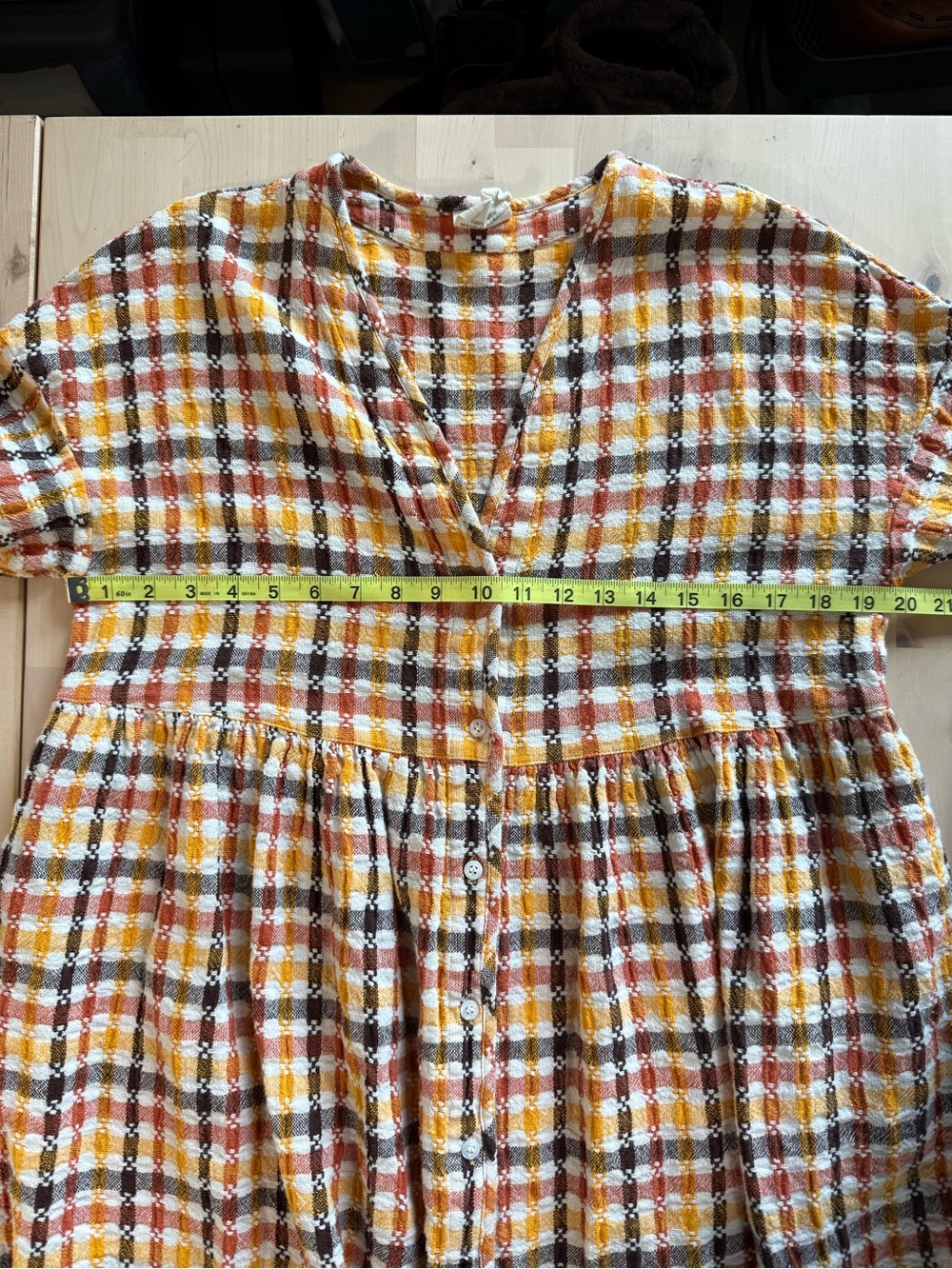 Beaton Linen Women's Plaid House Dress | Button-Front Dress Medium Mustard - Picture 7 of 8